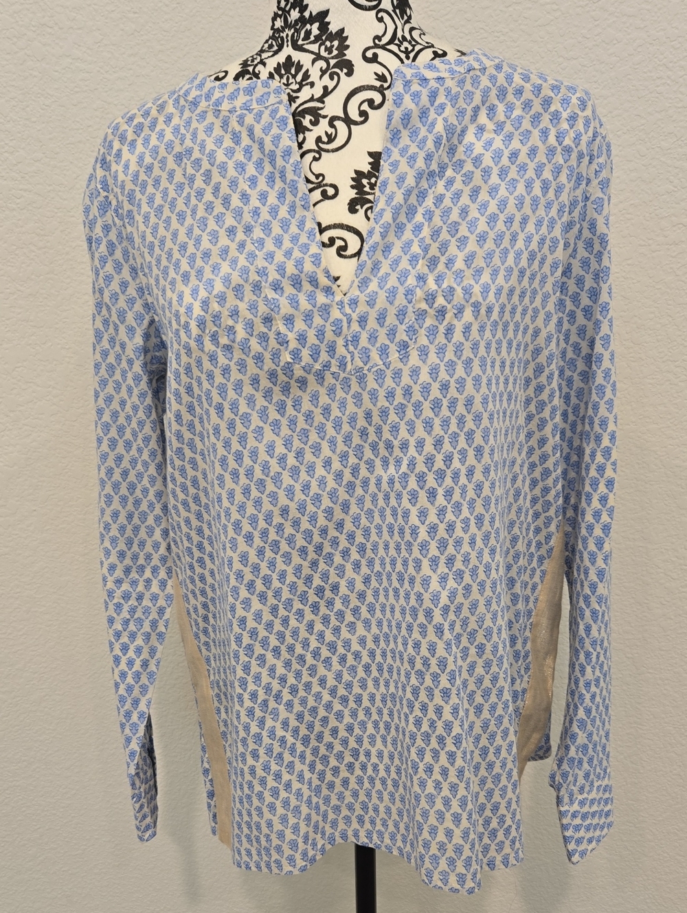 J. Crew Cream Tunic with Blue Micro-Print